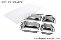 Khay inox 4 ngăn sâu lòng nắp nhựa (mẫu 282240-4P2)  | Inox 201 | KT: 28 x 22 x 4cm