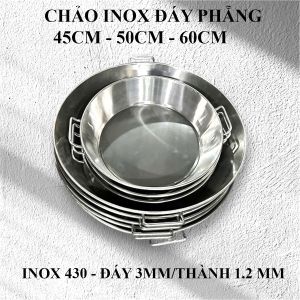 Chảo Inox Đáy Phẳng 45cm/50cm/60cm | Dùng Cho Bếp Từ Công Nghiệp